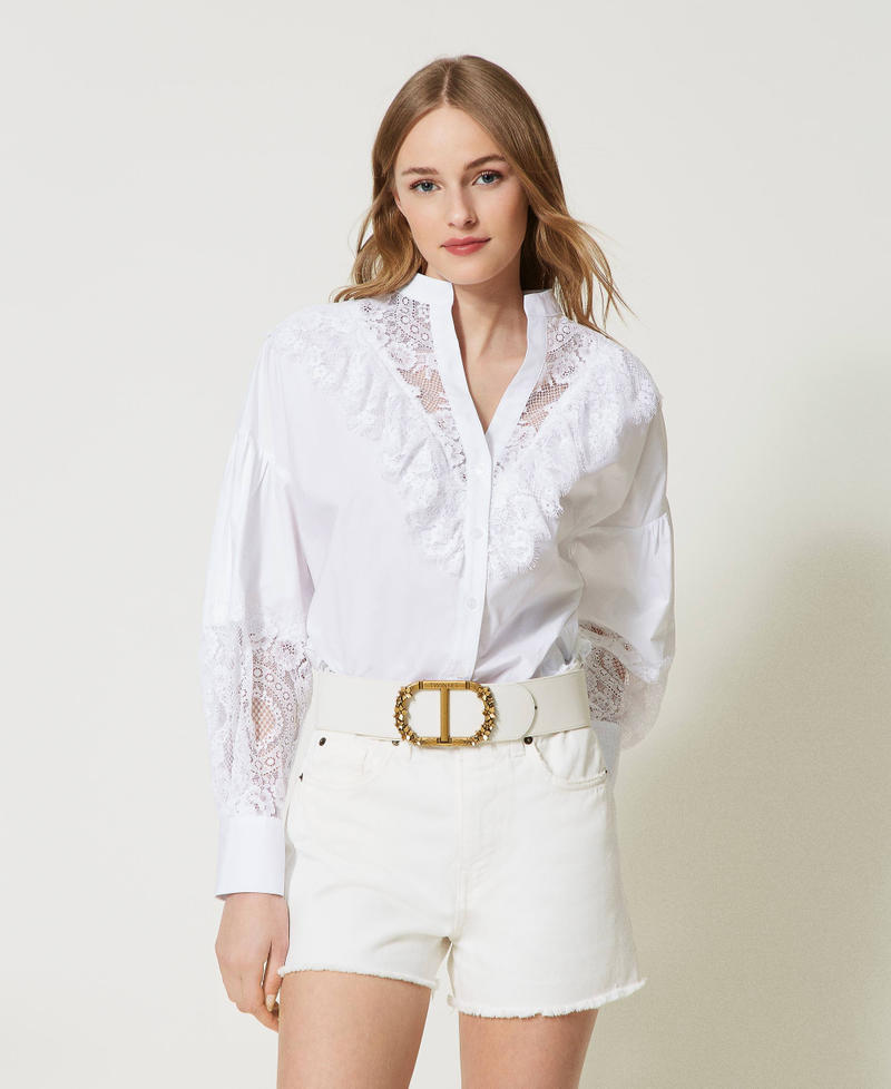 Belt with floral Oval T buckle Ivory Woman 231TO515A-0S