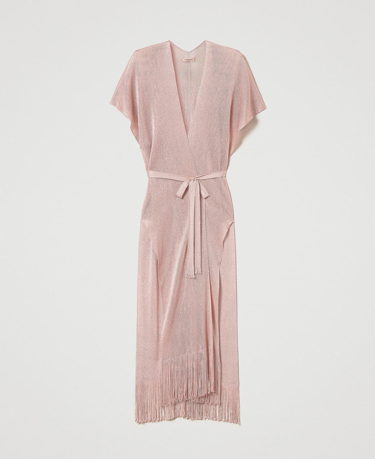 Poncho long avec franges et ceinture