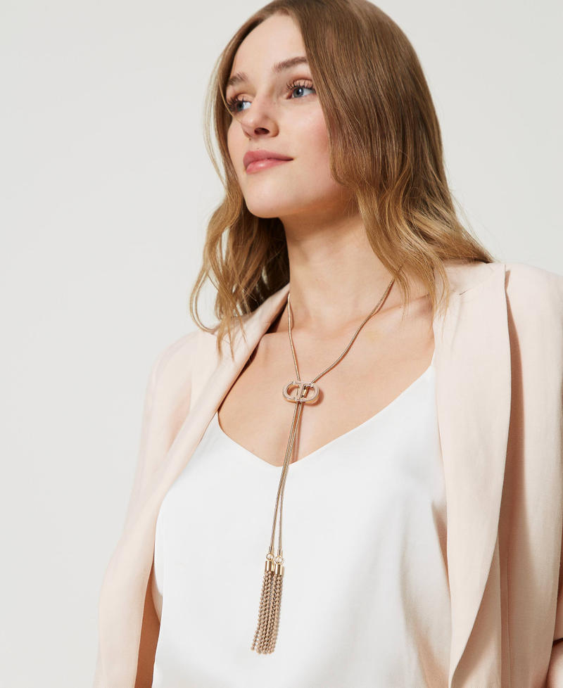 Choker with Oval T and tassels "Nude" Beige Woman 231TO5191_00846_0S