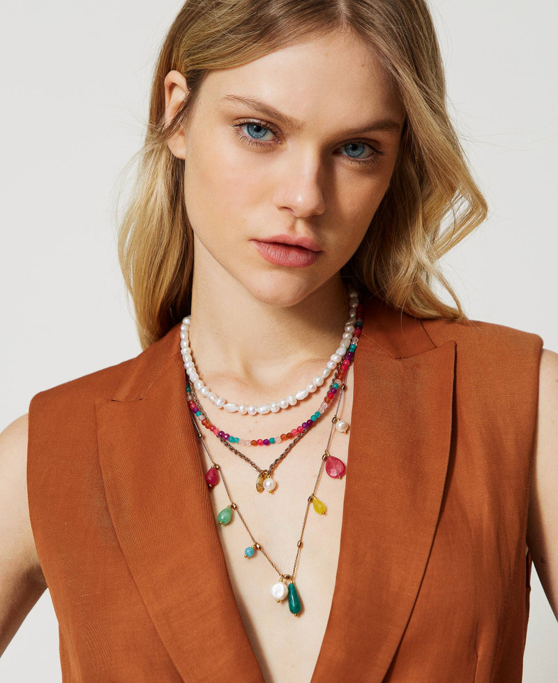 Stone and pearl necklace Woman, White TWINSET Milano