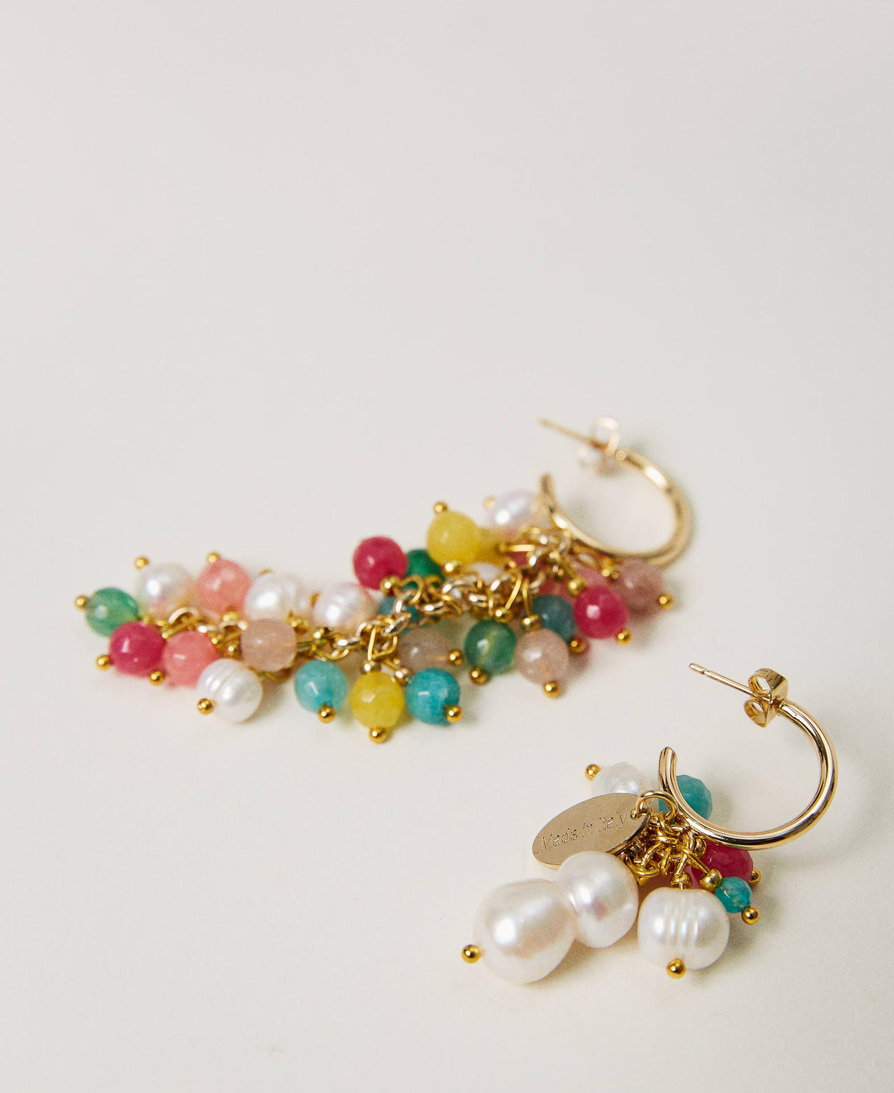 Asymmetric earrings with stones and pearls Gold Yellow Woman 231TO524C-02