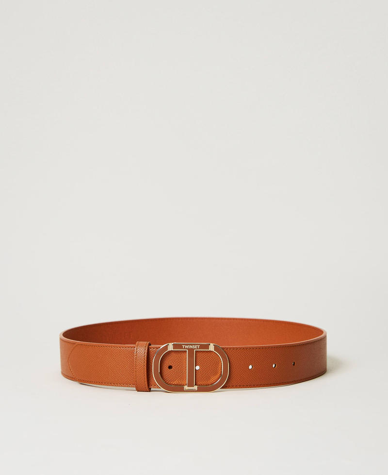 Belt with enamelled Oval T Leather Brown Woman 231TO527A-01