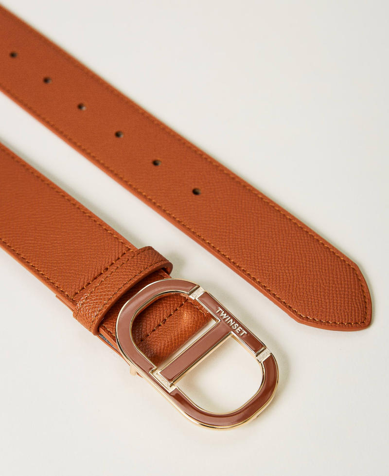 Belt with enamelled Oval T Leather Brown Woman 231TO527A-02
