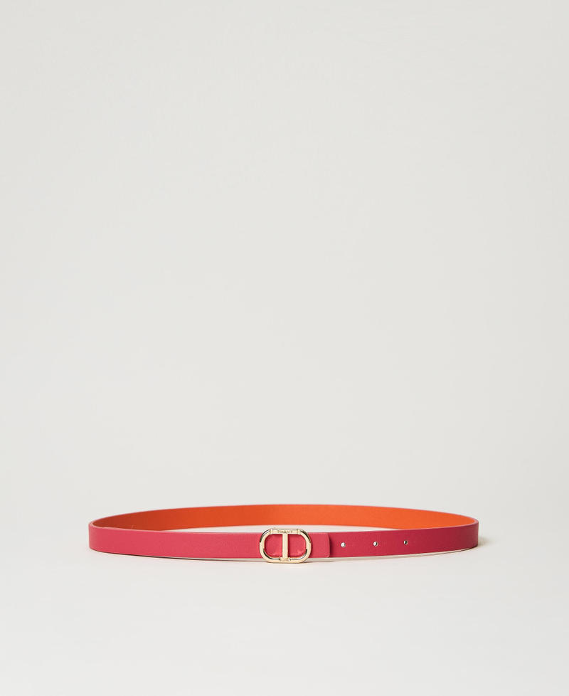 Reversible thin belt with Oval T Two-tone Fuchsia / Orange Woman 231TO5290_10625_01