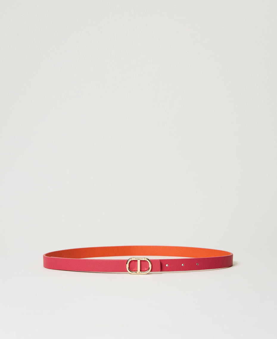 Reversible thin belt with Oval T Two-tone Fuchsia / Orange Woman 231TO5290-01