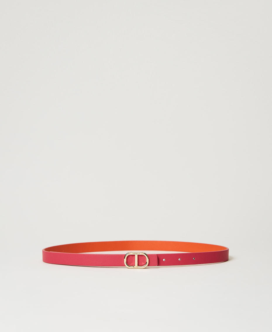 Reversible thin belt with Oval T Two-tone Fuchsia / Orange Woman 231TO5290_10625_01