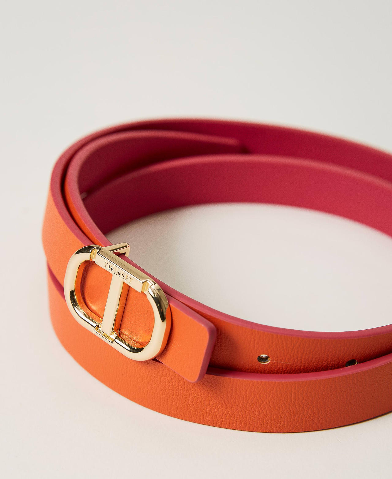 Reversible thin belt with Oval T Two-tone Fuchsia / Orange Woman 231TO5290-03