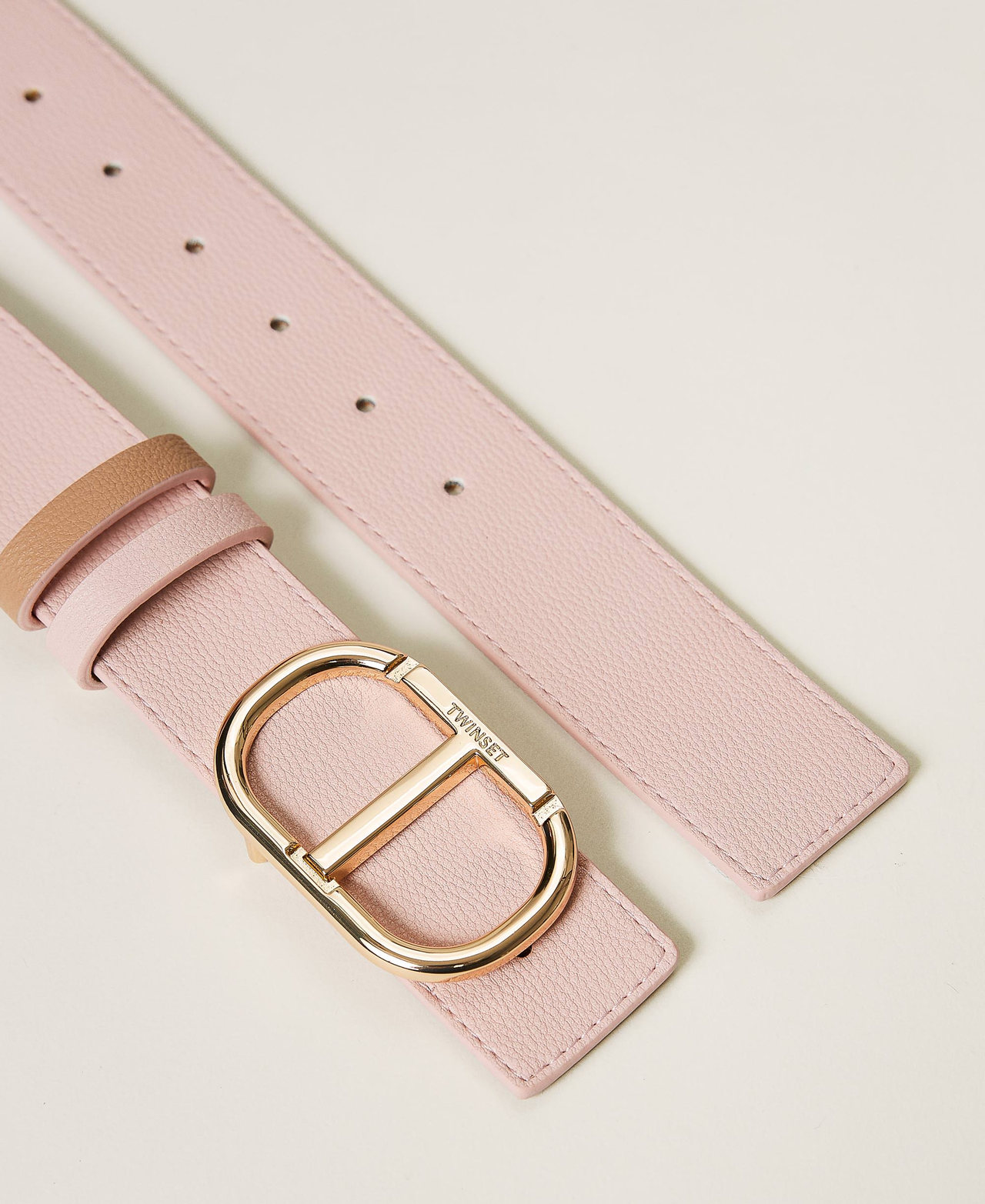 Reversible belt with loops Two-tone Parisienne Pink / Cuban Sand Woman 231TO5292_10628_02