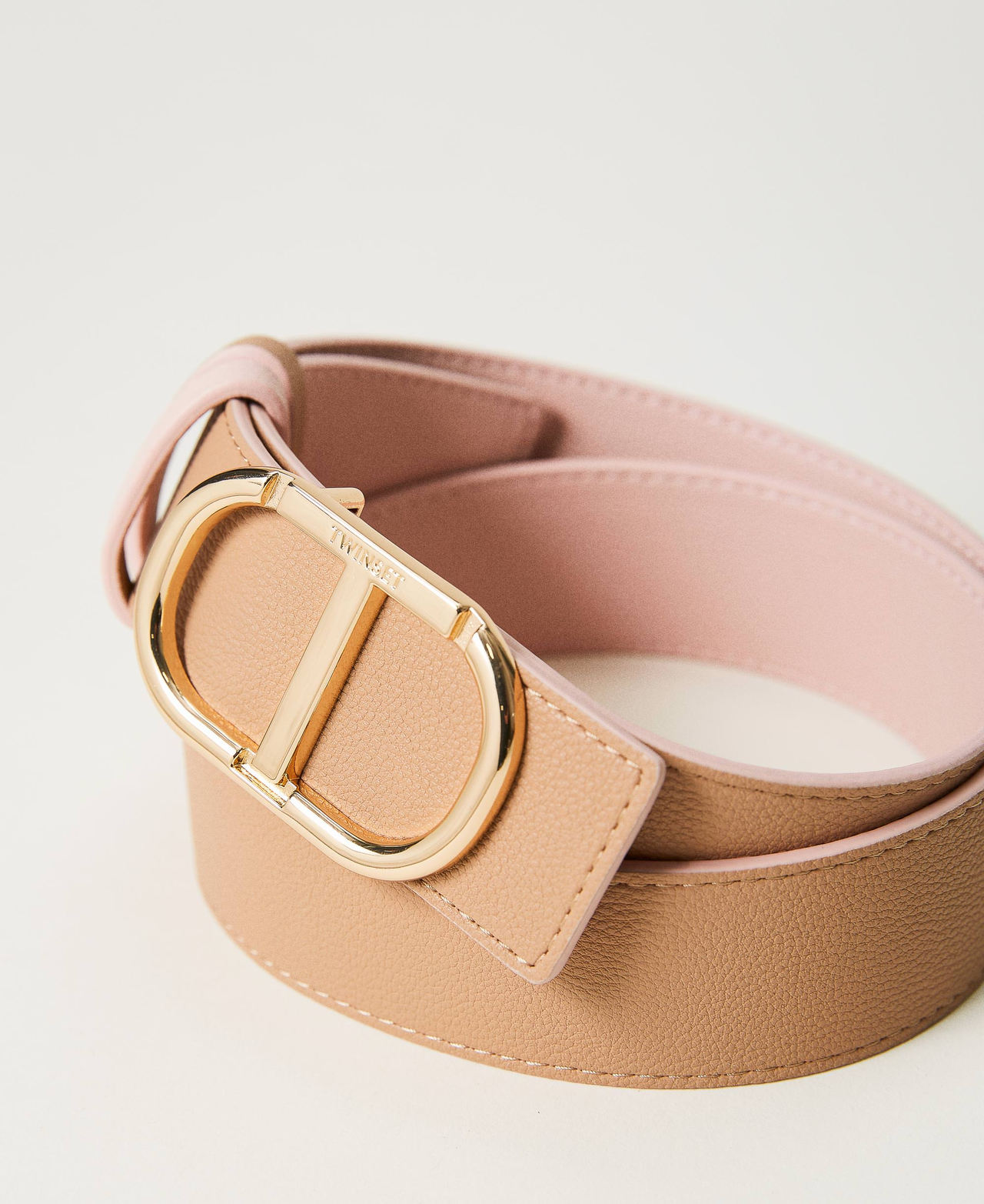 Reversible belt with loops Two-tone Parisienne Pink / Cuban Sand Woman 231TO5292-03