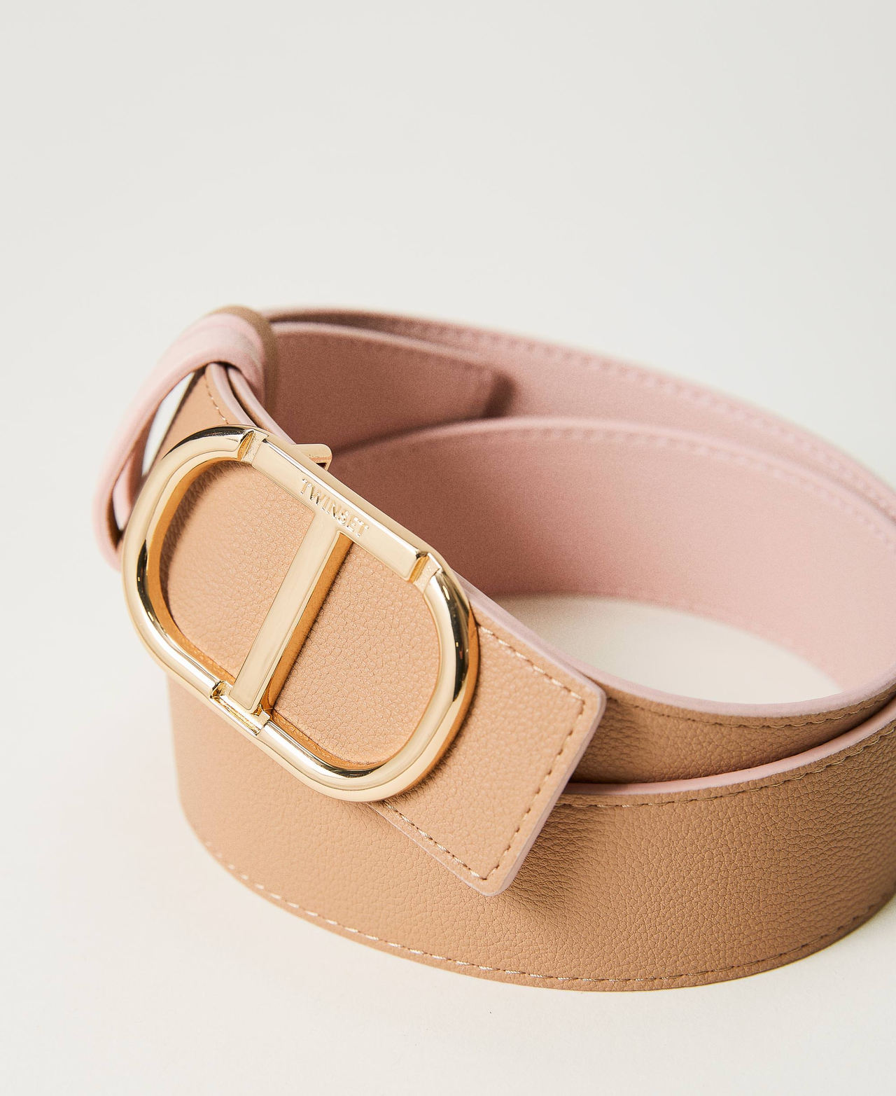 Reversible belt with loops Two-tone Parisienne Pink / Cuban Sand Woman 231TO5292_10628_03