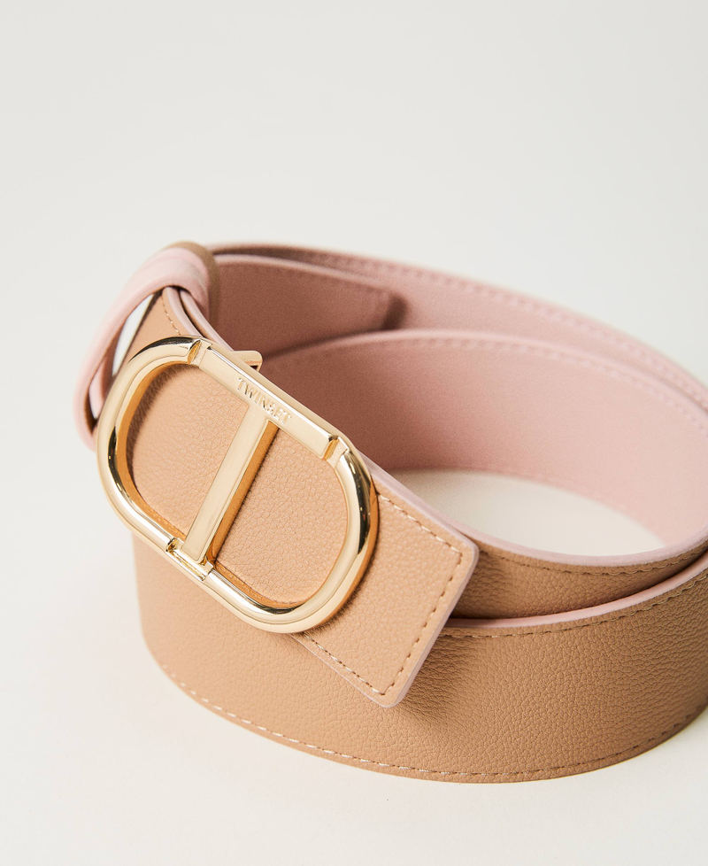 Reversible belt with loops Two-tone Parisienne Pink / Cuban Sand Woman 231TO5292_10628_03