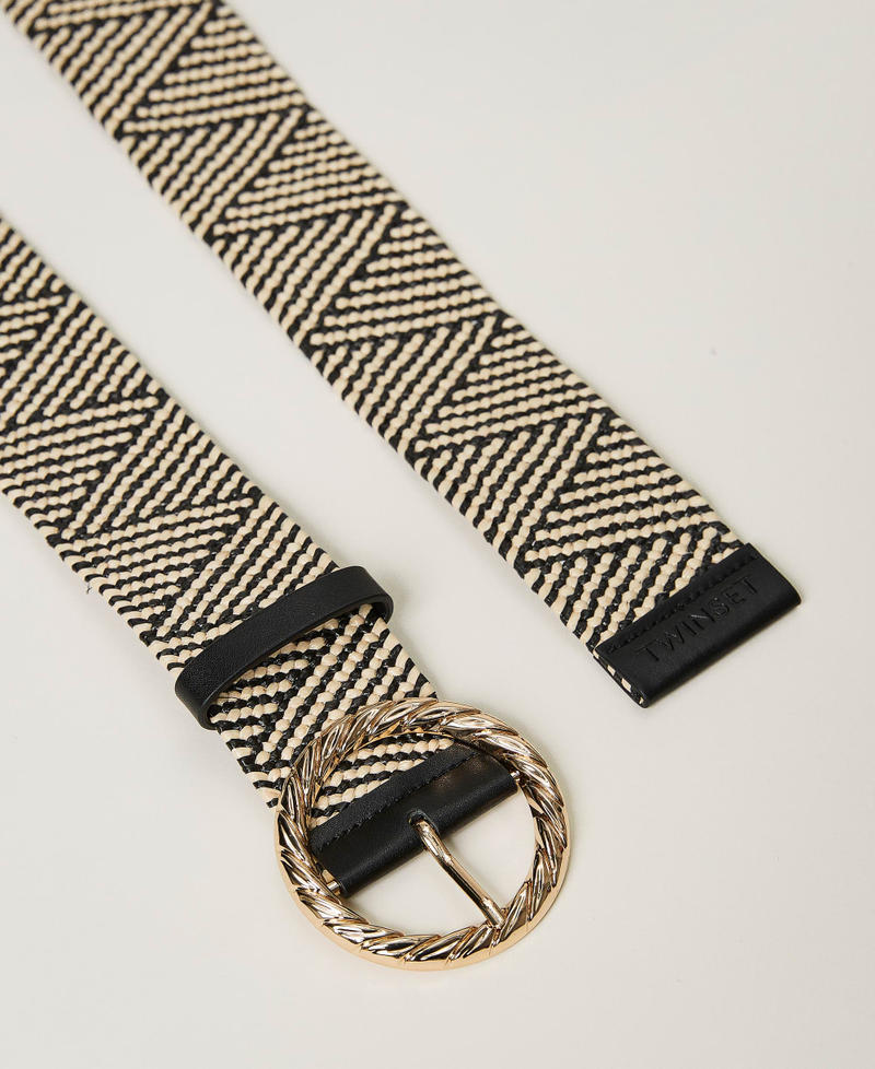 Raffia belt with torchon buckle Ivory / Black Woman 231TO532A-02