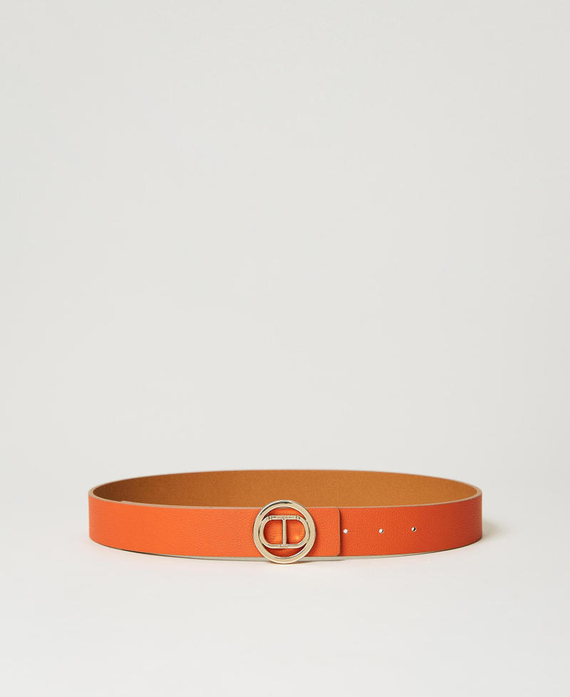 Cintura reversibile con logo Bicolor Gold Camel / Arancio "Orange Sun" Donna 231TO533A-01