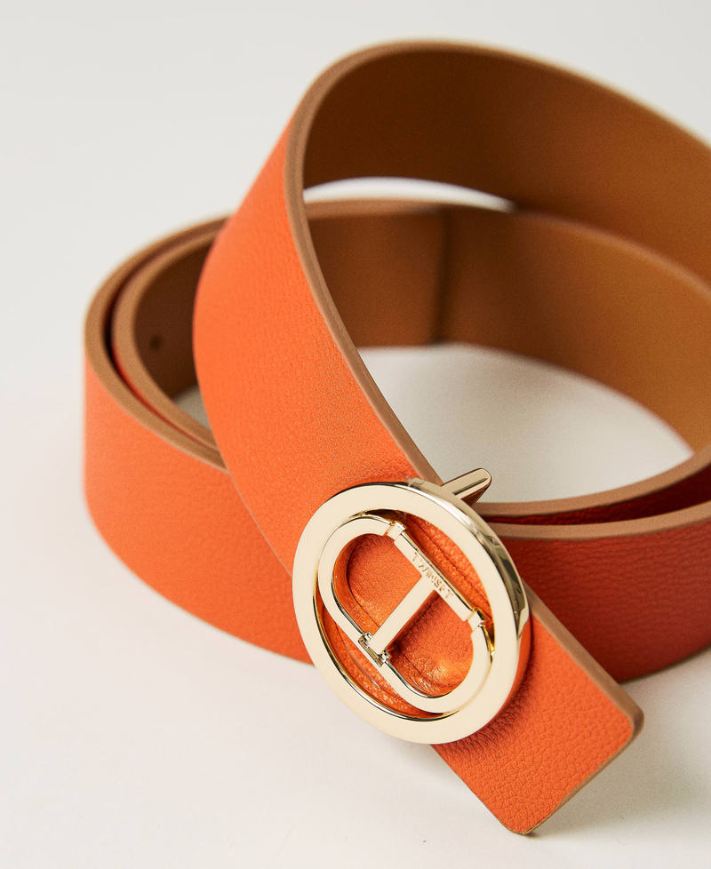 Cintura reversibile con logo Bicolor Gold Camel / Arancio "Orange Sun" Donna 231TO533A-02