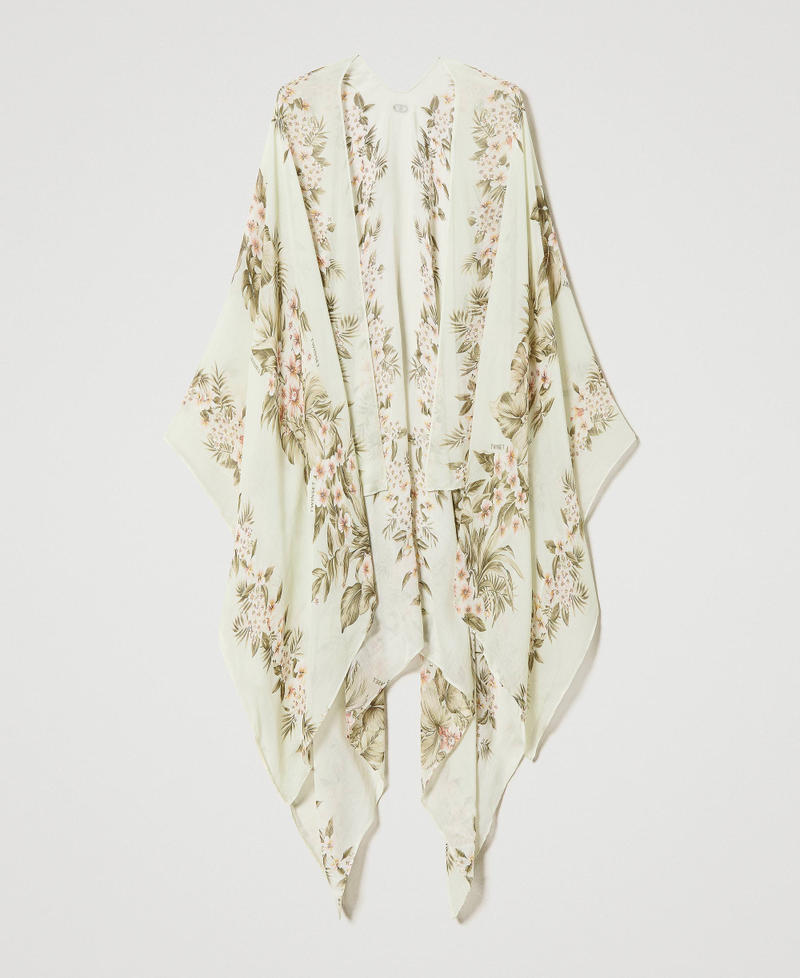 Poncho-foulard avec imprimé floral Imprimé Motif Hibiscus Noir/Beige « Chanvre Clair » Femme 231TO5440-01