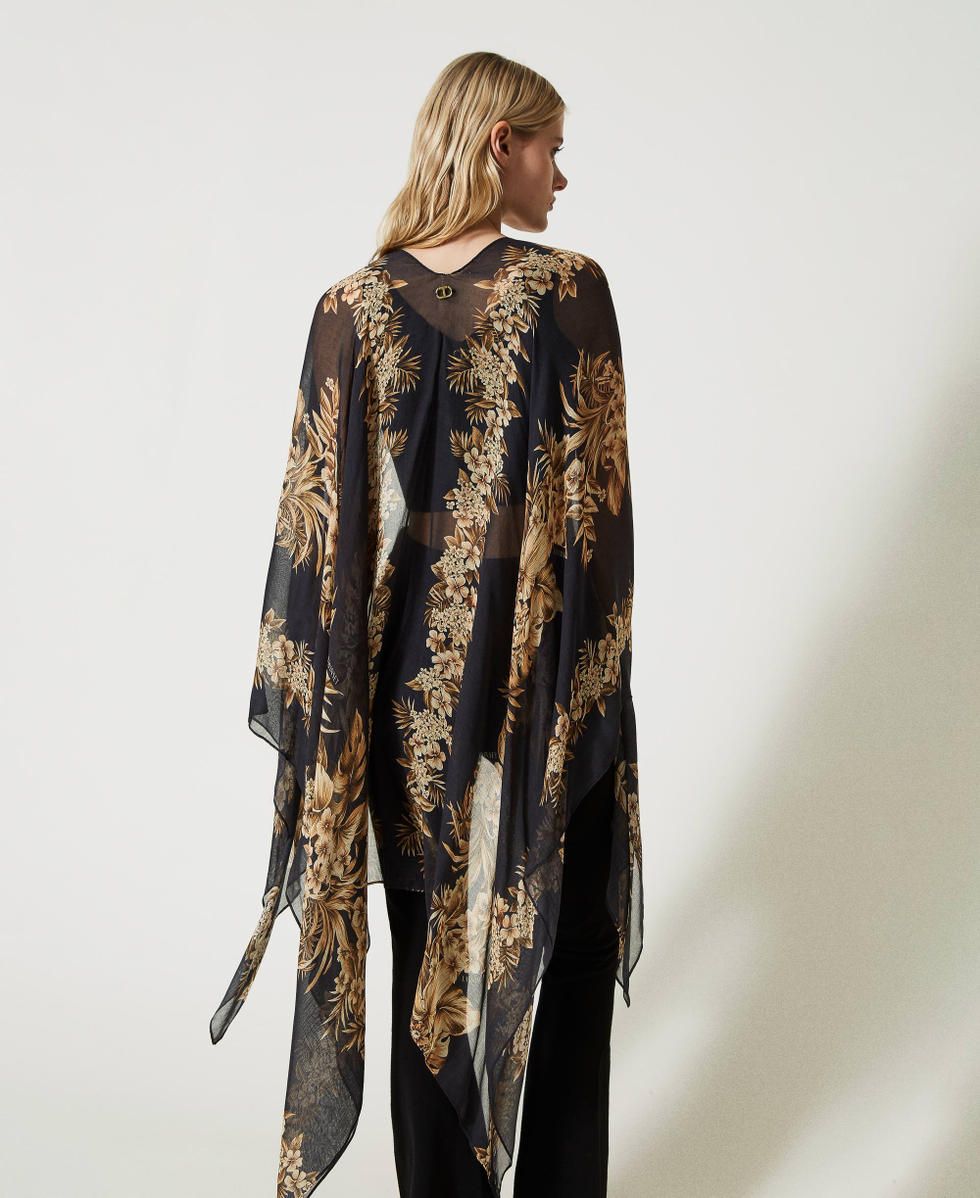 Poncho-Foulard mit Blumenprint