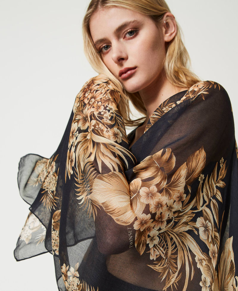 Poncho-fular estampado de flores