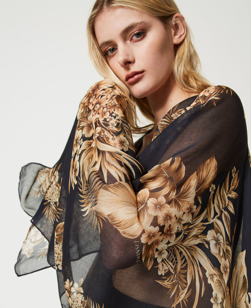 Poncho-Foulard mit Blumenprint