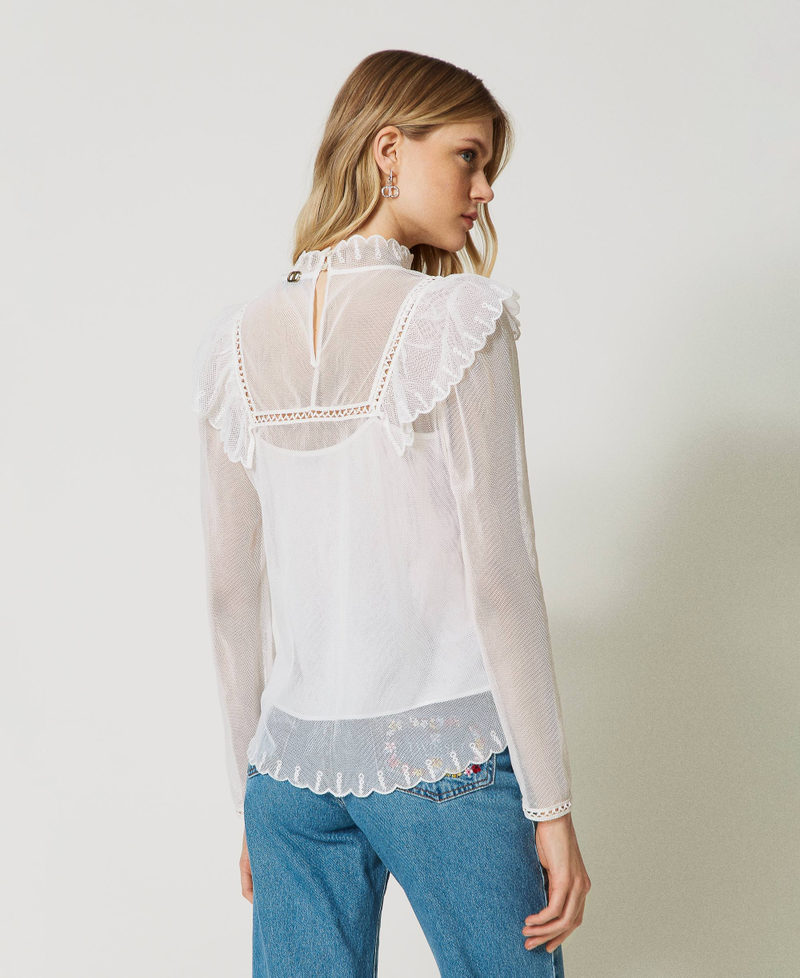 Mesh blouse with handmade embroidery Antique White Woman 231TP2022-03