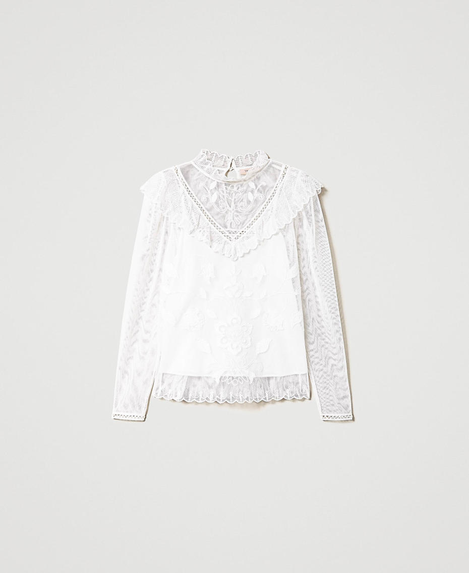Blusa in rete con ricamo a mano Bianco Antique White Donna 231TP2022_00245_S0