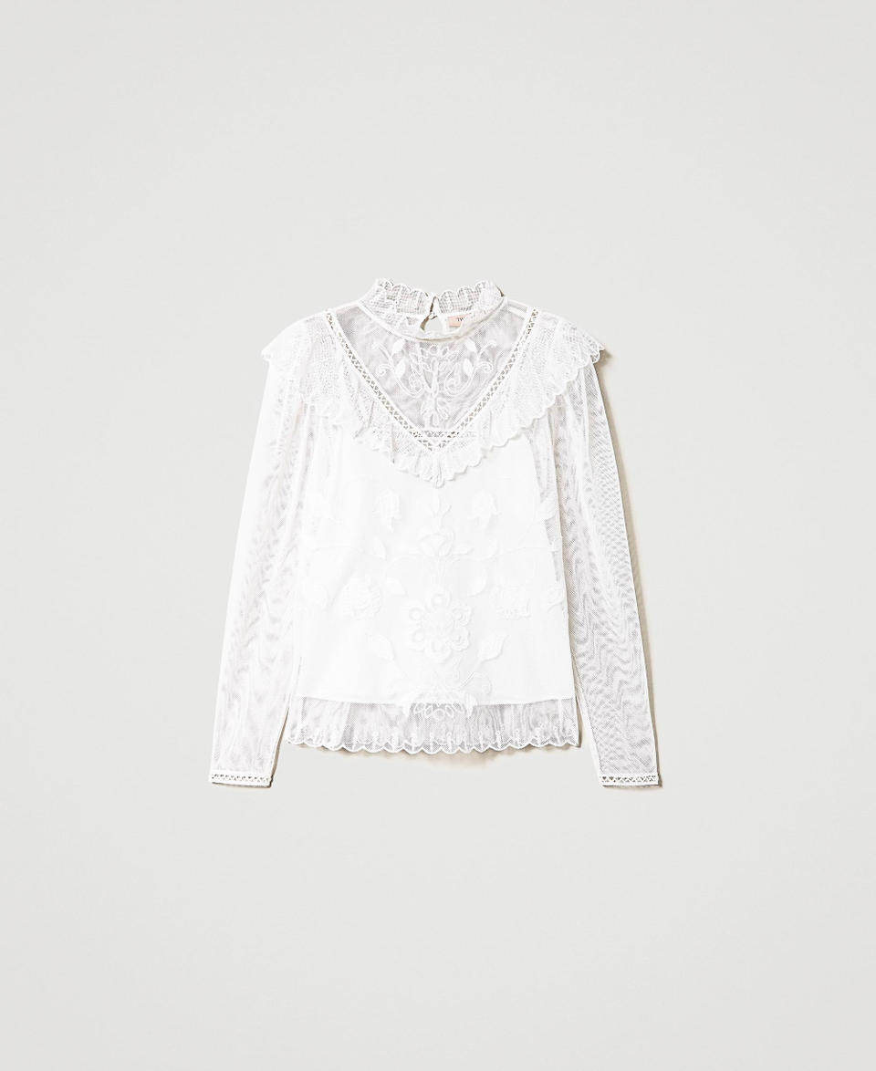Blusa in rete con ricamo a mano Bianco Antique White Donna 231TP2022_00245_S0
