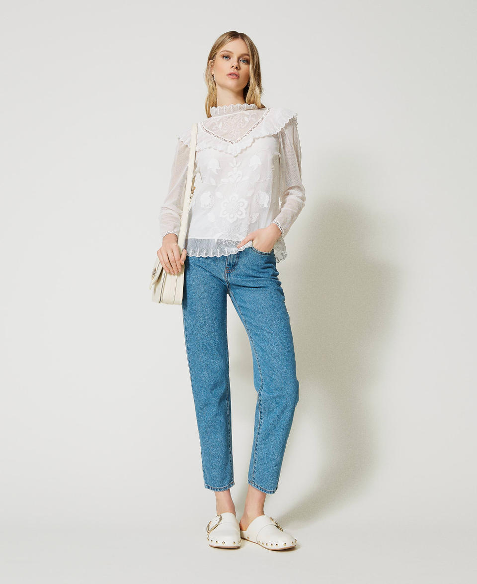 Blusa in rete con ricamo a mano Bianco Antique White Donna 231TP2022_00245_T0