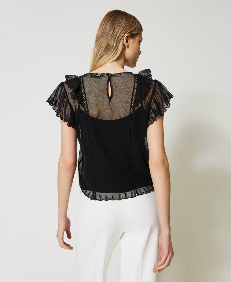 Mesh top with handmade embroidery Black Woman 231TP2023-04