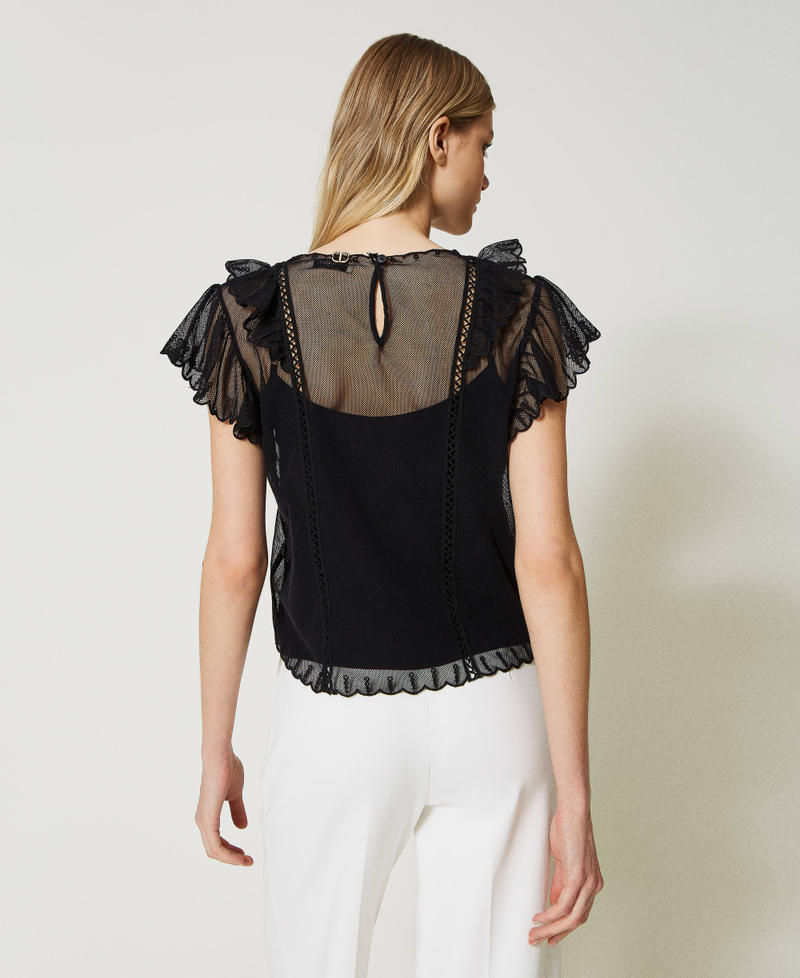 Mesh top with handmade embroidery Black Woman 231TP2023_00006_04