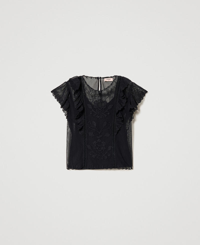 Mesh top with handmade embroidery