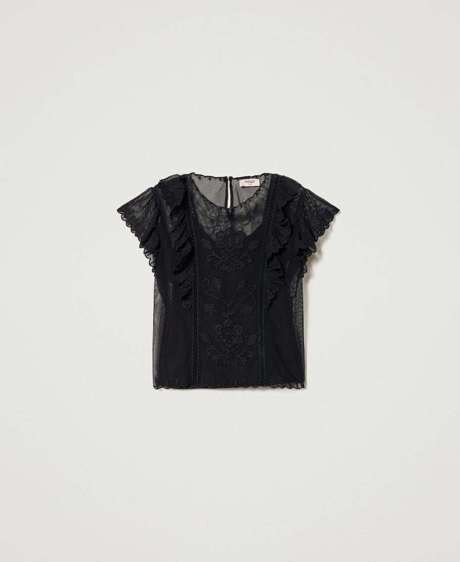 Mesh top with handmade embroidery