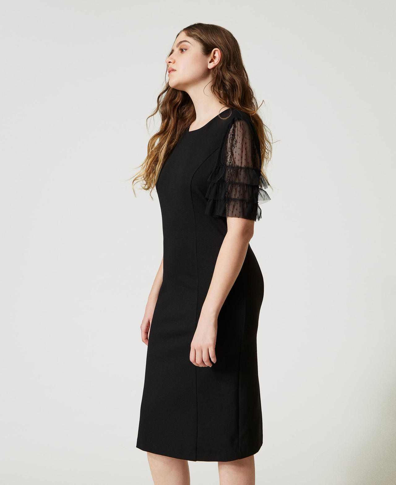 Платье с рукавами из тюля Черный женщина 231TP2050-02