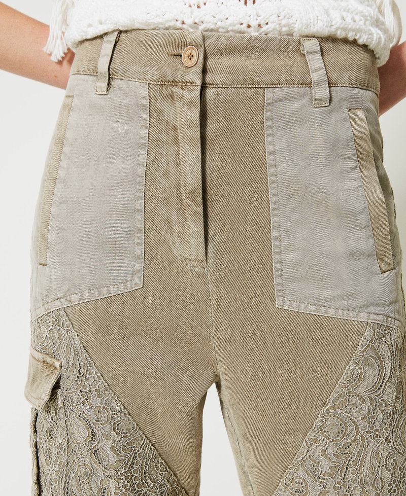 Pantalon cargo en bull et dentelle macramé