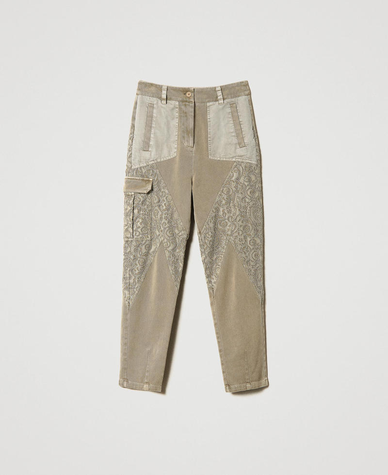 Pantalon cargo en bull et dentelle macramé