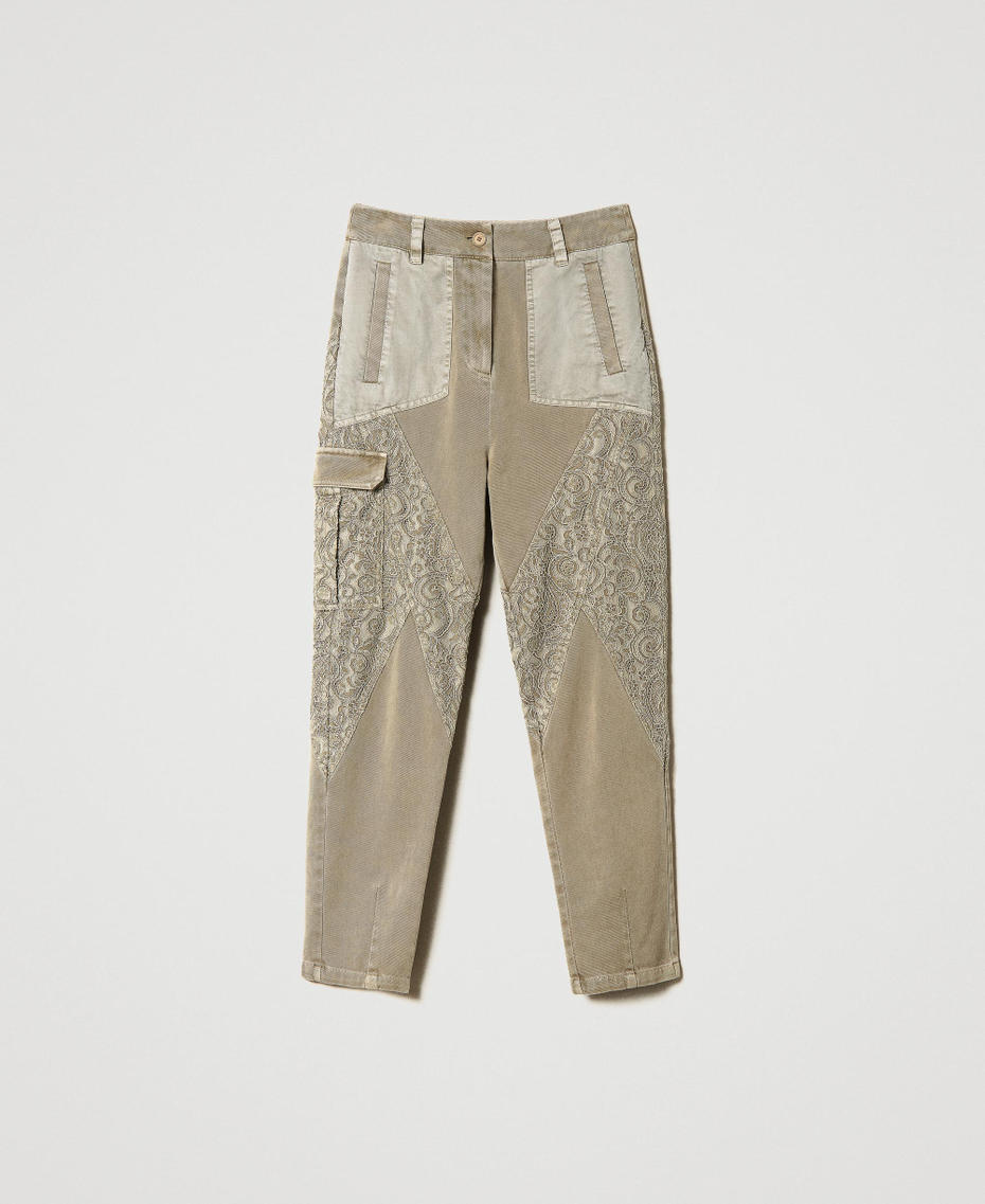 Pantalon cargo en bull et dentelle macramé