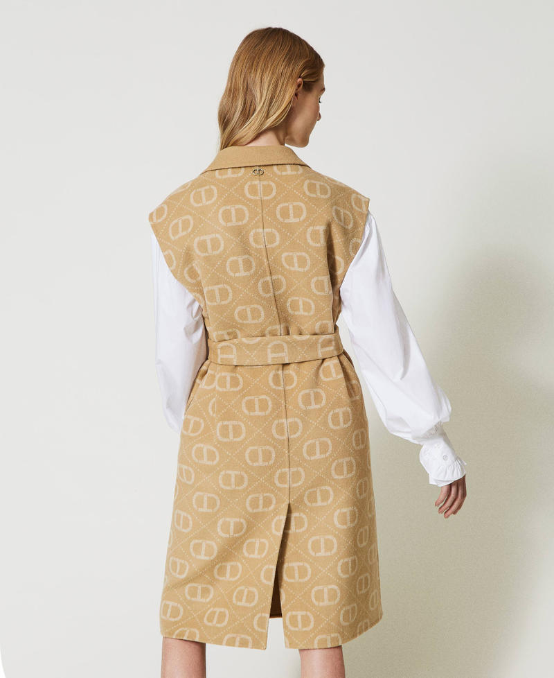 Reversible doubled wool blend gilet Jacquard Oval T “Pale Hemp” Beige / “Snow” White Woman 231TP2081-03