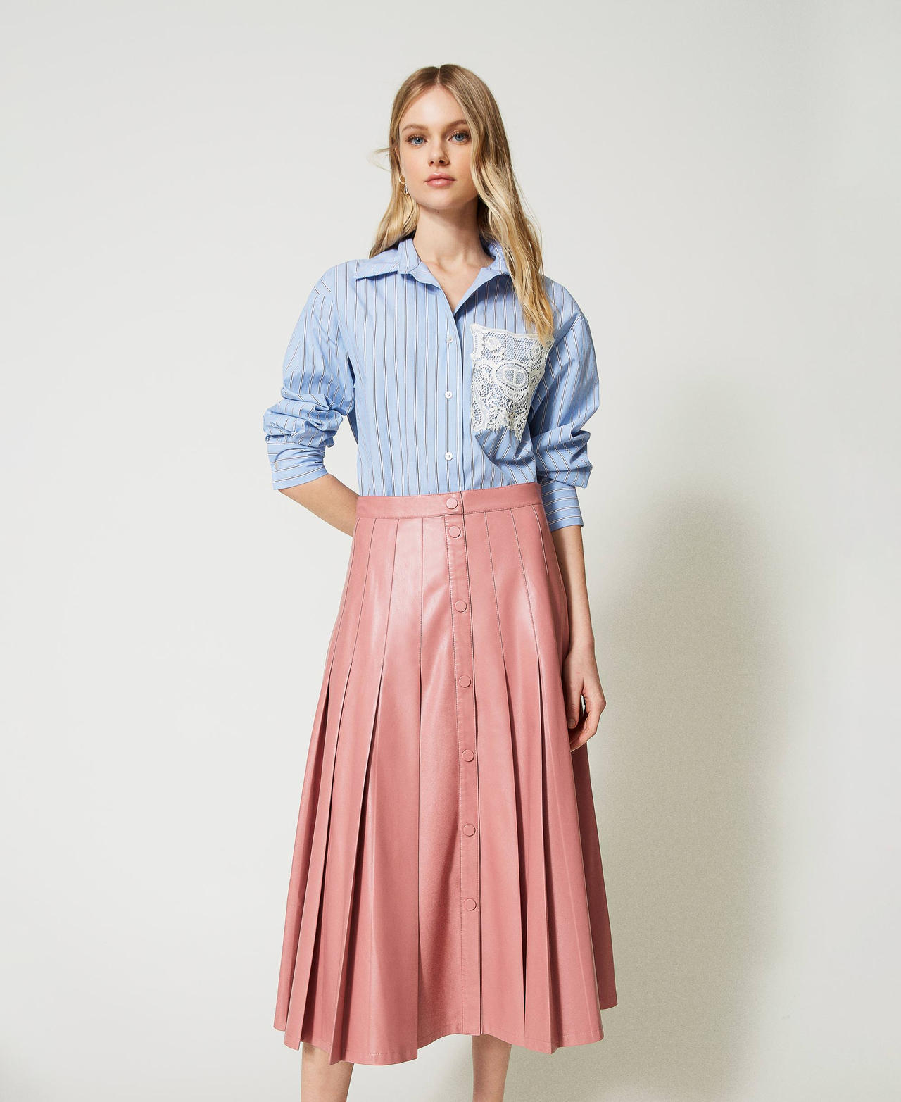 Pleated midi skirt Woman Pink TWINSET Milano