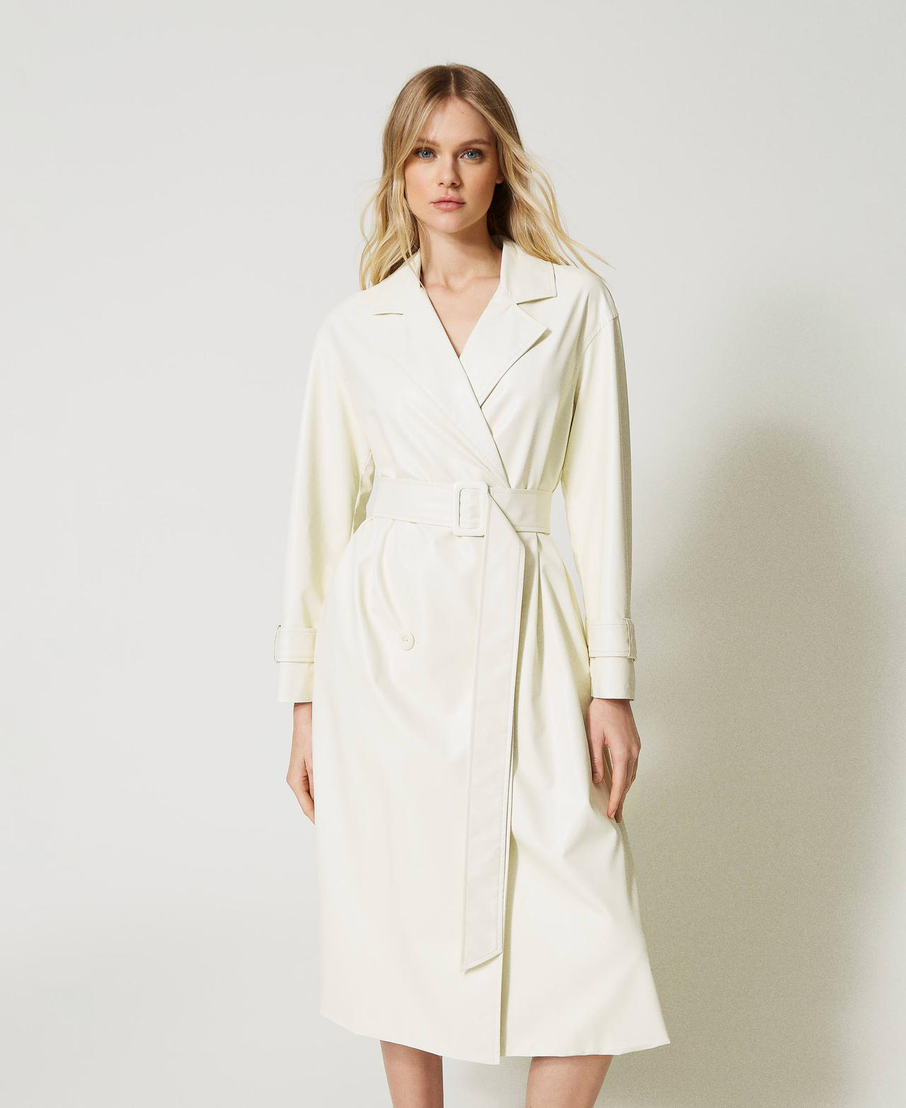 Leather like trench coat with pleats Woman White TWINSET Milano