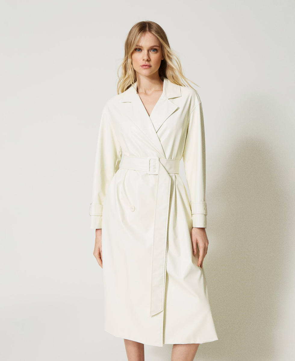 Leather-like trench coat with pleats