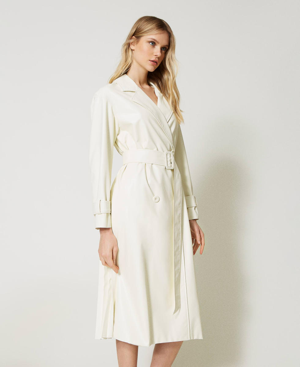 Leather-like trench coat with pleats