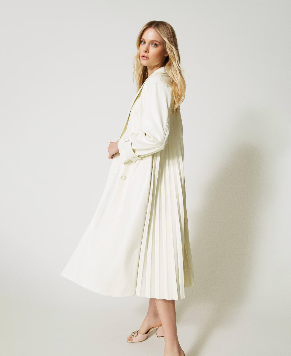 Leather-like trench coat with pleats