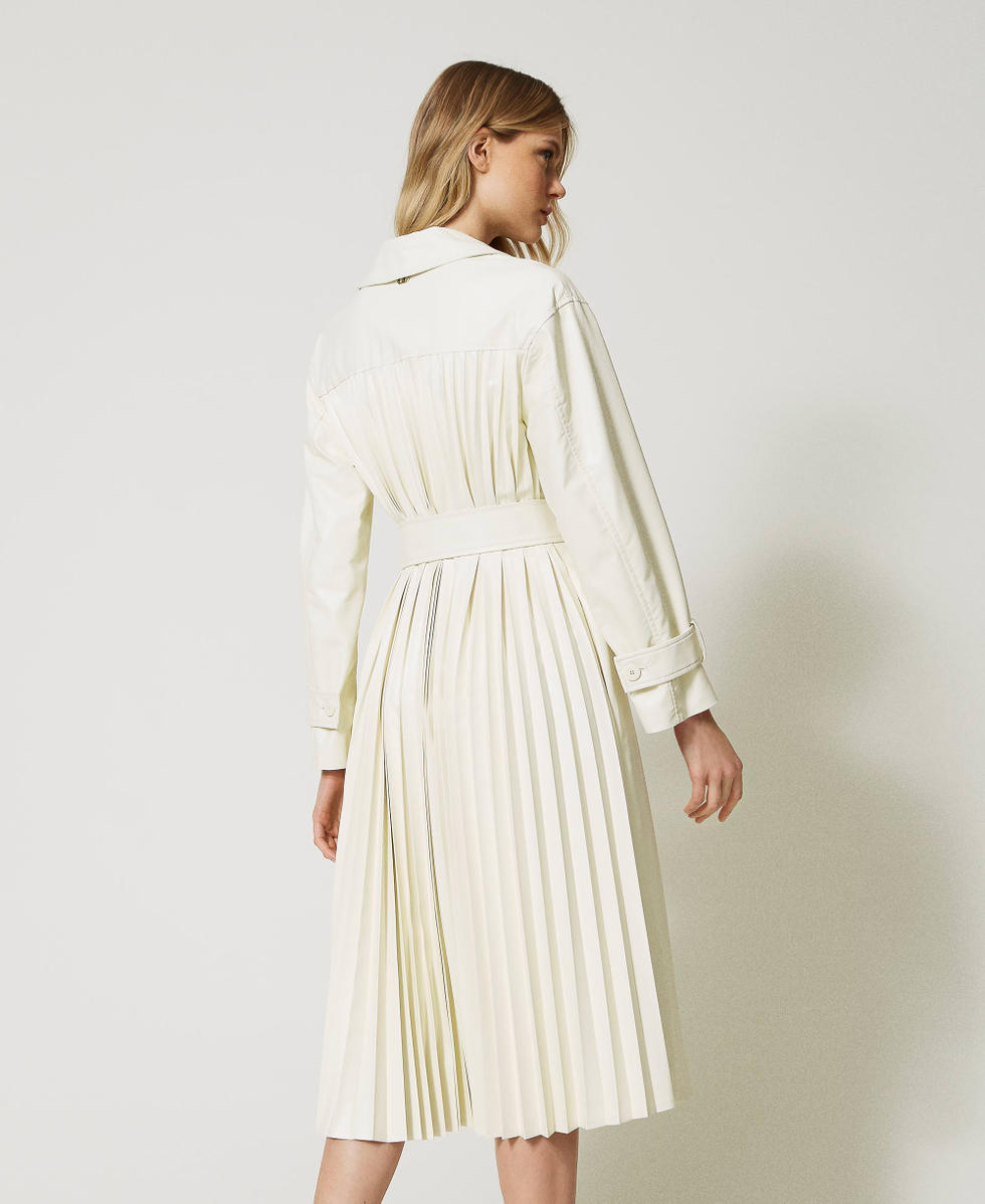 Leather-like trench coat with pleats
