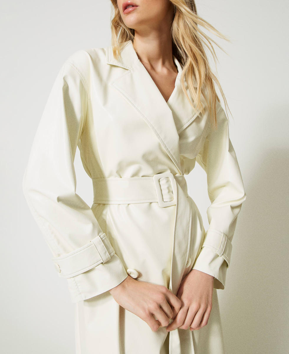 Leather-like trench coat with pleats