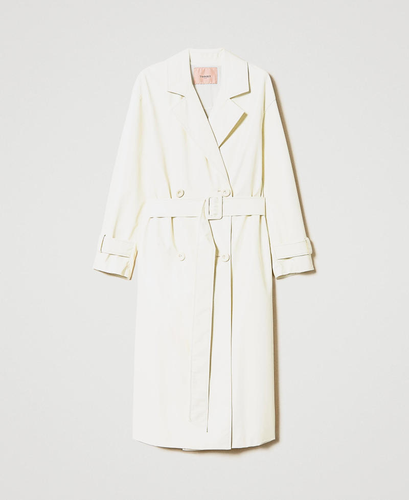 Leather-like trench coat with pleats