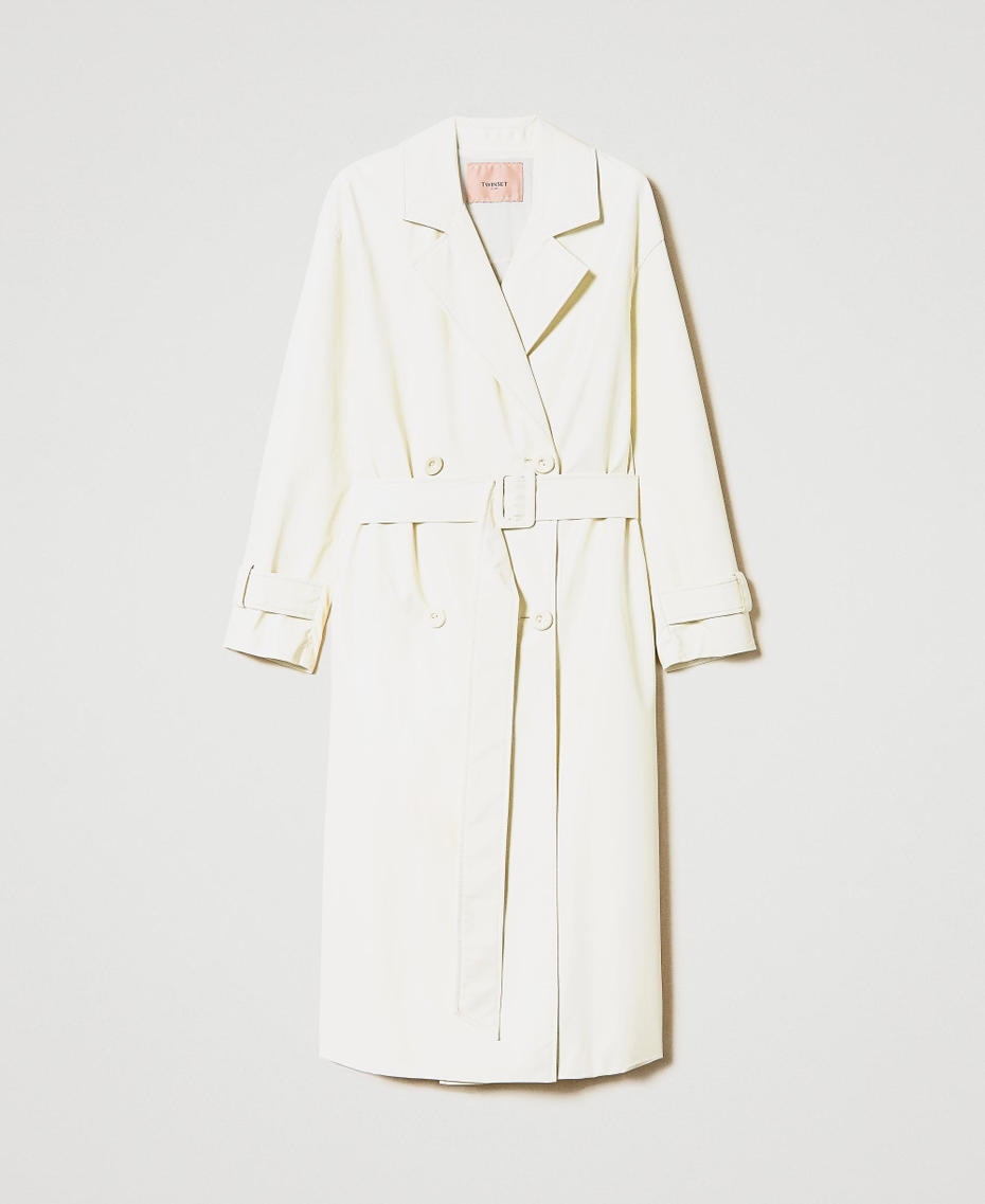 Leather-like trench coat with pleats