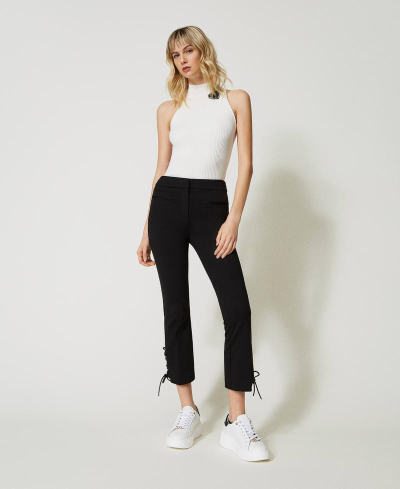 Trousers with eyelets and weaving Black Woman 231TP2121_00006_01