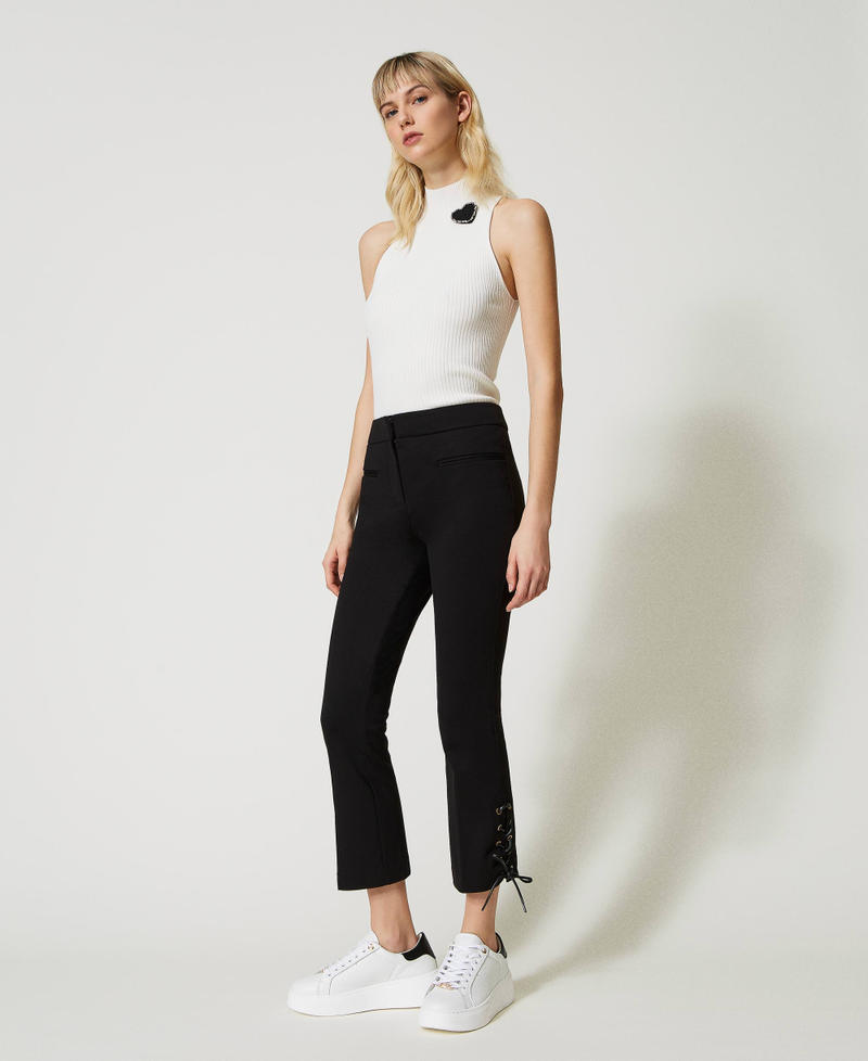 Trousers with eyelets and weaving Black Woman 231TP2121_00006_02
