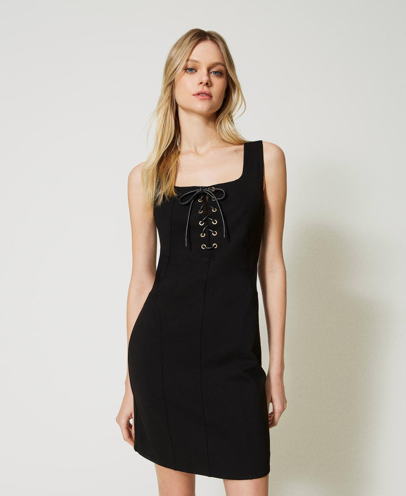 Dress with eyelets and weaving Black Woman 231TP2122-01