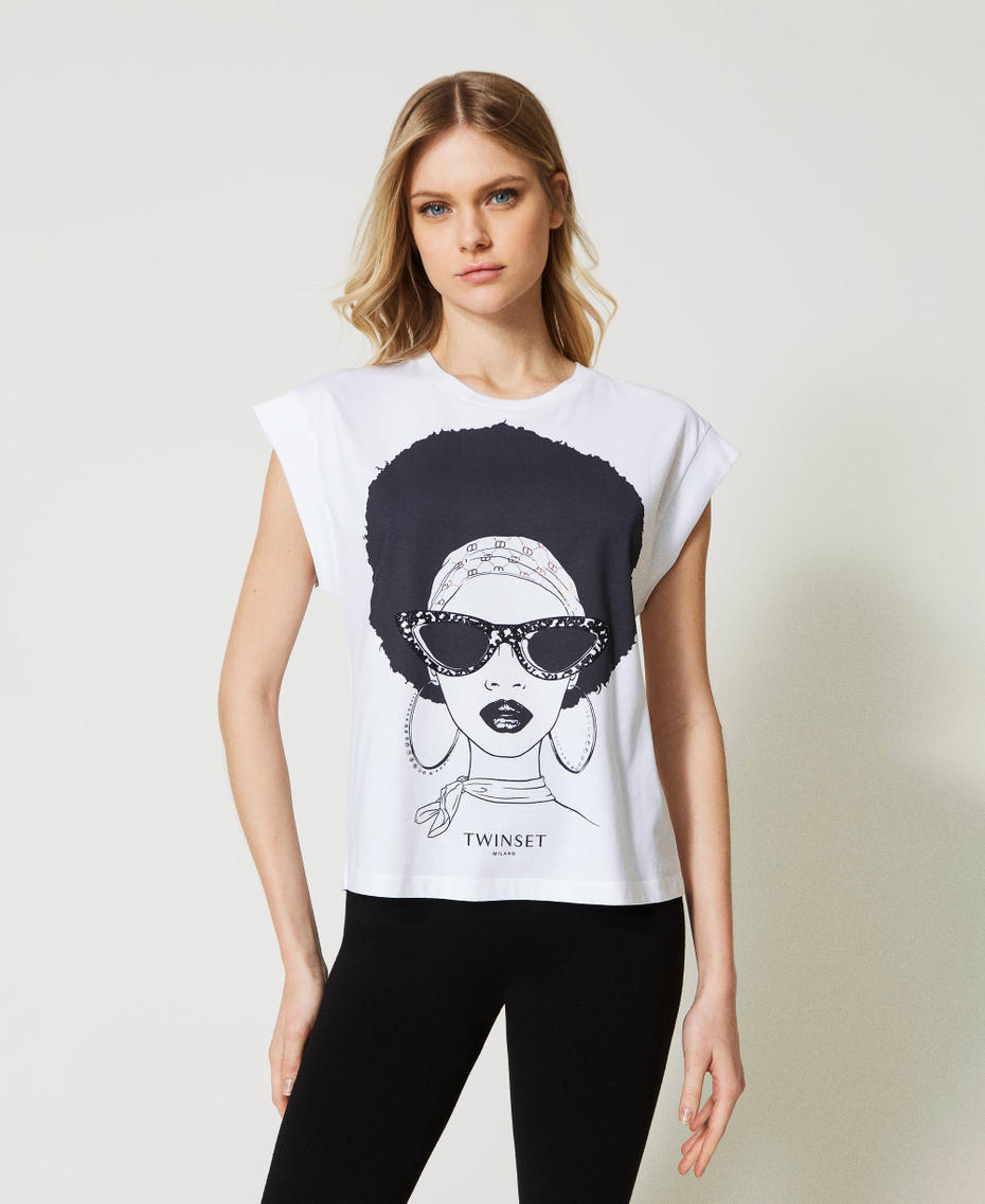 T-shirt with wing sleeves and print White Woman 231TP2133-01