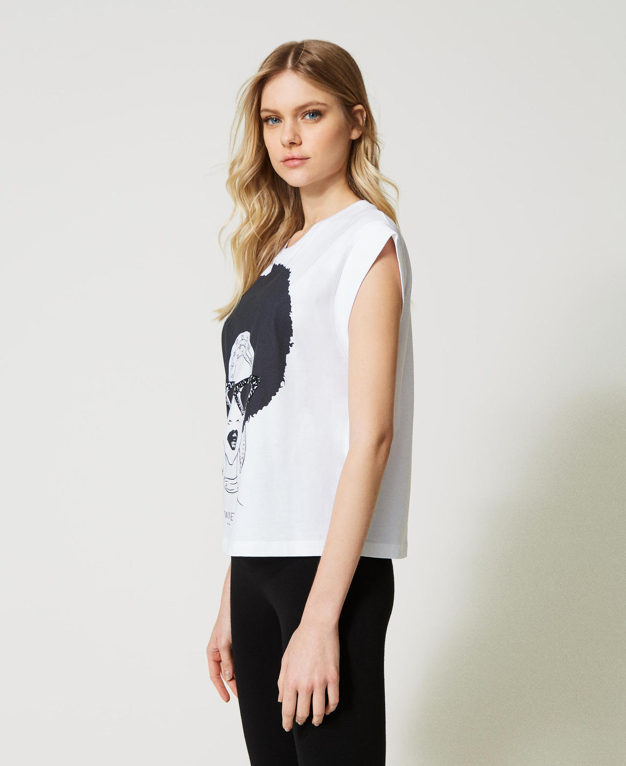 T-shirt con maniche ad aletta e stampa Bianco Donna 231TP2133-02