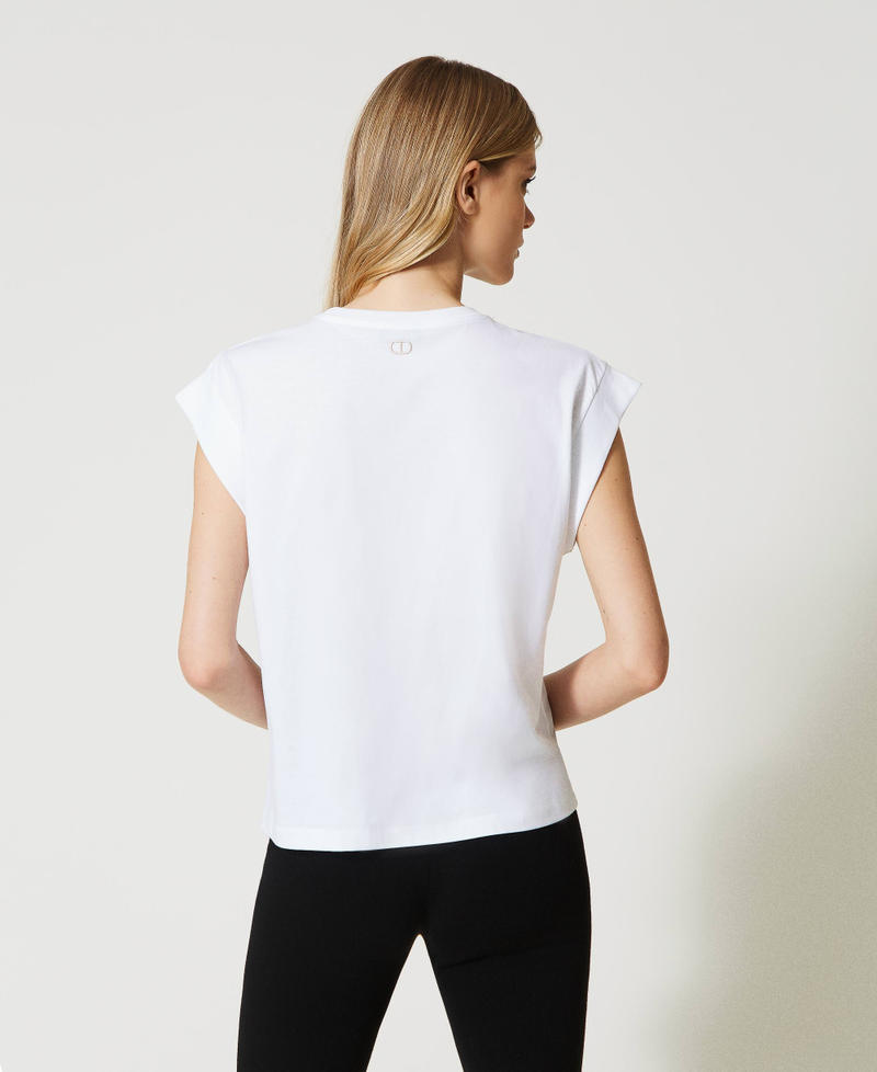 T-shirt con maniche ad aletta e stampa Bianco Donna 231TP2133-03